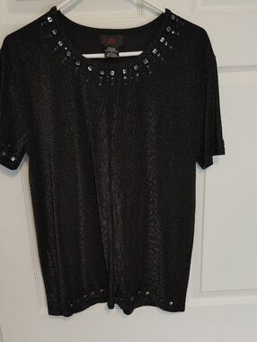 Zio Black Short Sleeve Embellished Knit Tee